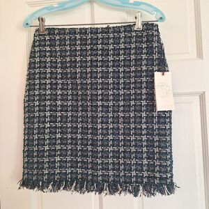 NWT Eliane Rose Boucle Metallic Tweed Fringe Mini Skirt Lined Teal Green  size 2